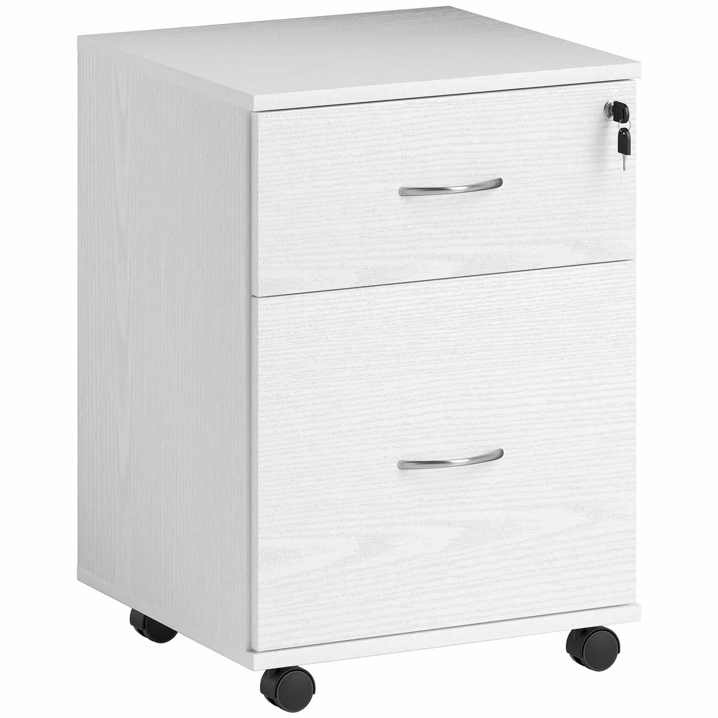 HOMCOM 2 Drawer Mobile Pedestal Office Filing Cabinet in White – 2