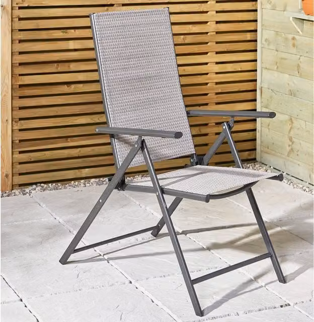 Outdoor Essentials Rio 5 Position Garden Chair in Grey with Armrests and Powder Coated Steel Frame