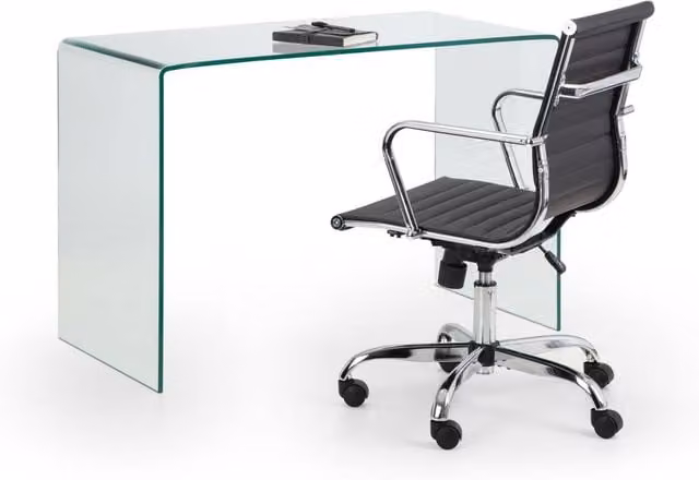 Cheshire Montrose Modern Rectangular Glass Desk with Executive Calder Office Chair in Transparent Clear Glass – 1