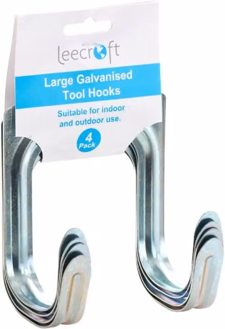 Leecroft Galvanised Steel Tool Hooks, 4 Pack, Silver