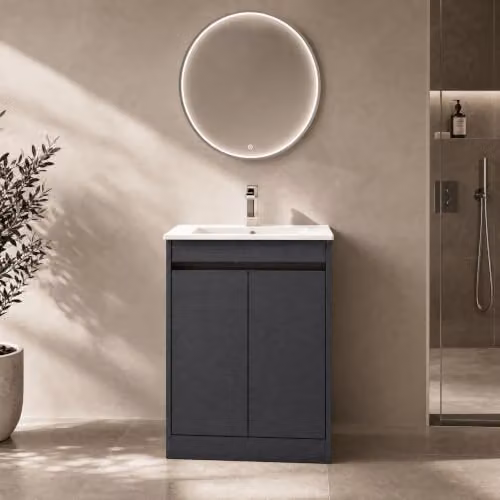 Balterley Modern 2 Door Freestanding Bathroom Vanity Unit with Basin in Matt Graphite Grey, W/D/H: 62 x 39.5 x 83.5 cm – 5
