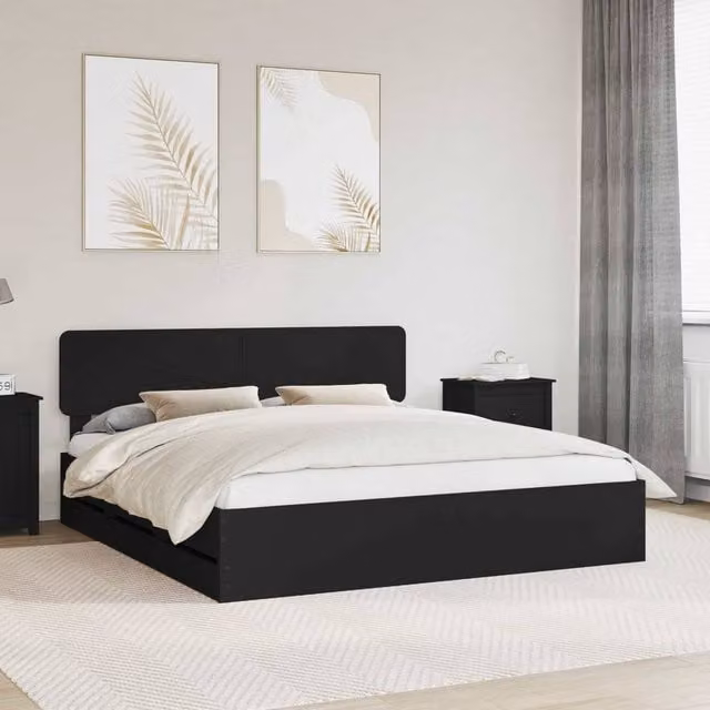 Berkfield Home Modern Bed Frame with Drawers in Black, Engineered Wood, W/D/H: 180 x 200 cm