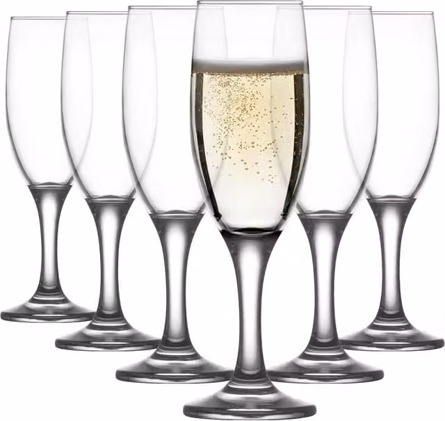 LAV Misket Glass Champagne Flutes, Clear, 190ml, Pack of 6
