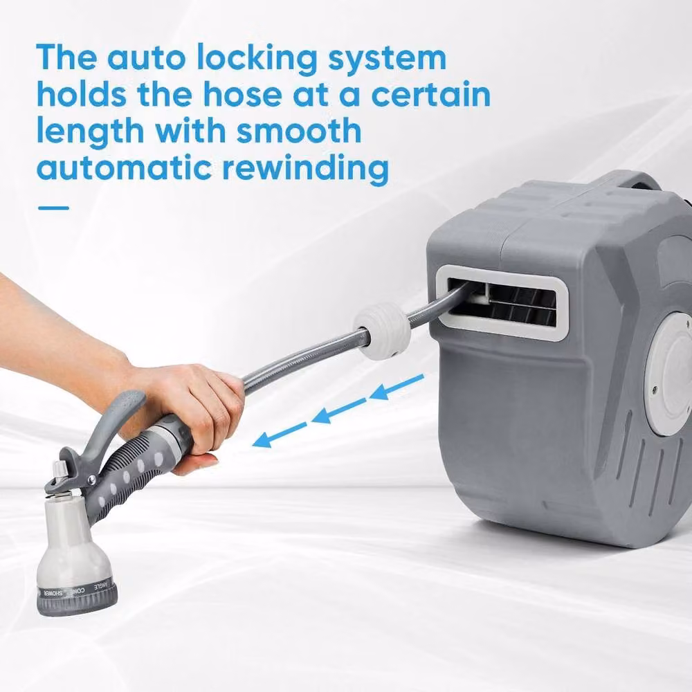 SPETLEK Wall Mounted Retractable Automatic Garden Patio Hose Reel in Grey – 5