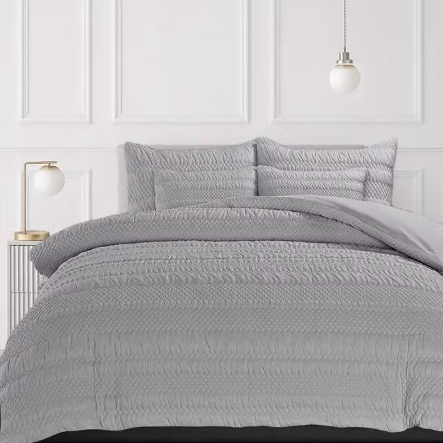 Velosso Silver and Grey 3D Embossed Geometric Pattern Duvet Cover and Pillowcase Set, 140 x 200 cm