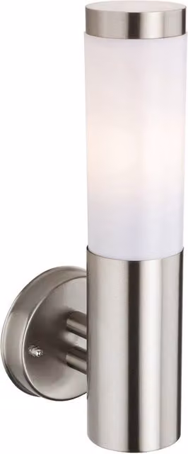 Firstlight Plaza Modern Cylinder Wall Light in Stainless Steel, IP44, E27, Silver/Grey