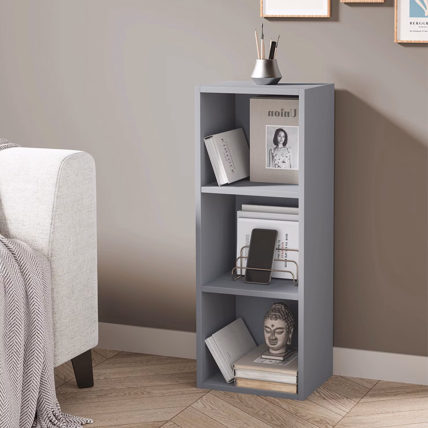 DHS Grey Cube Storage Unit with 3 Shelves and Back Panel