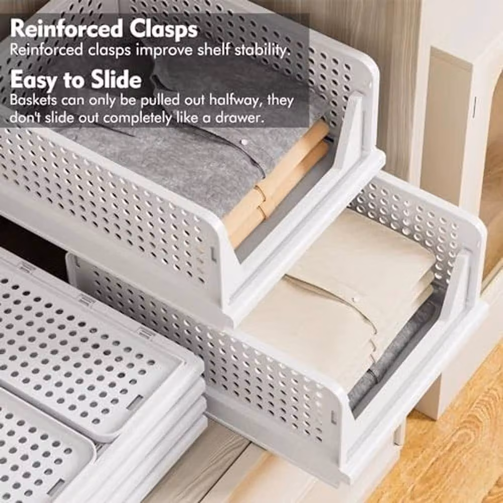 FORGEVIO 4 Pack Foldable Plastic Storage Baskets in White, 60 cm – 3
