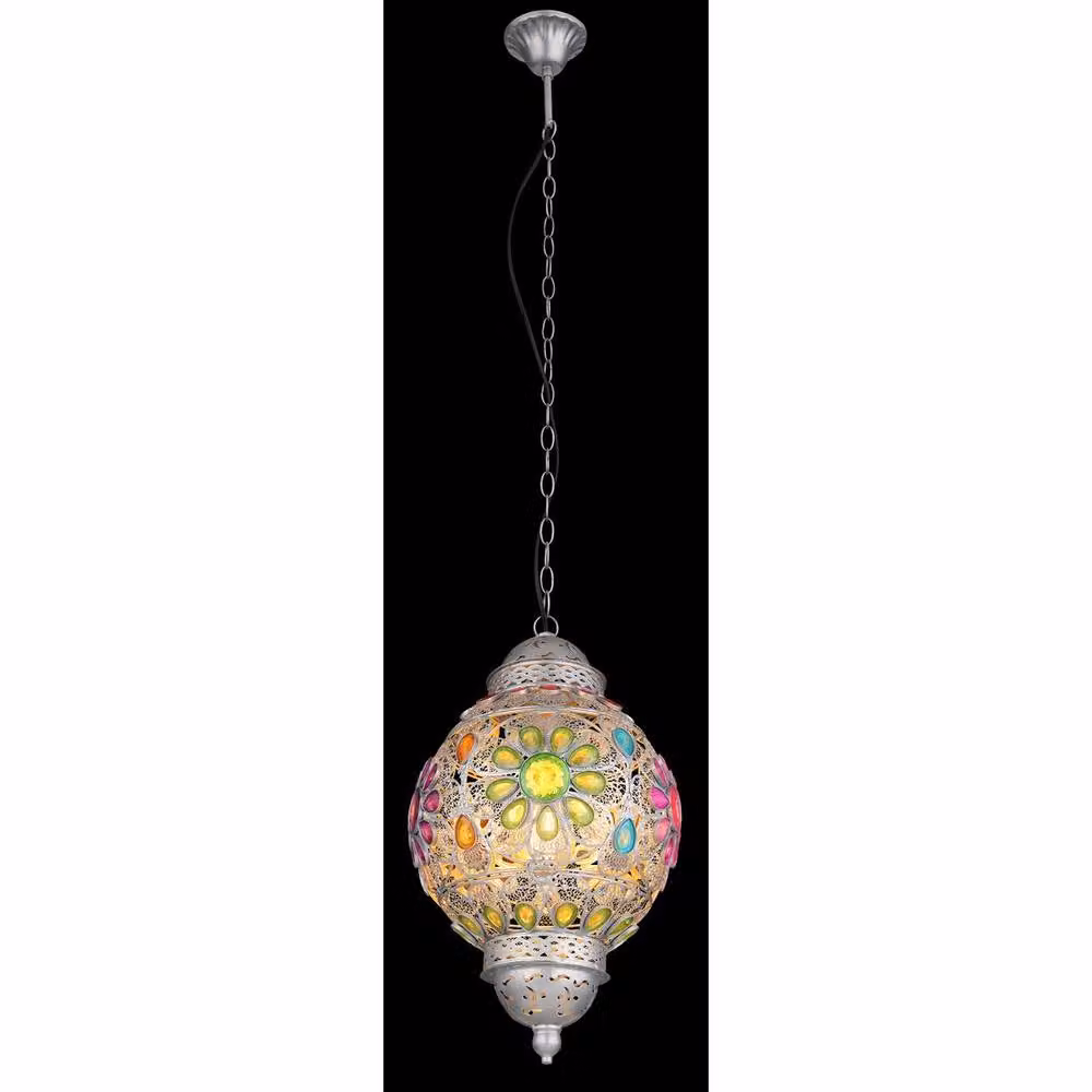 Globo Lighting Netlighting Gelasius Pendant Ceiling Light in Silver with Multicolour Crystals, Diameter: 27 cm, Height: 120 cm – 5