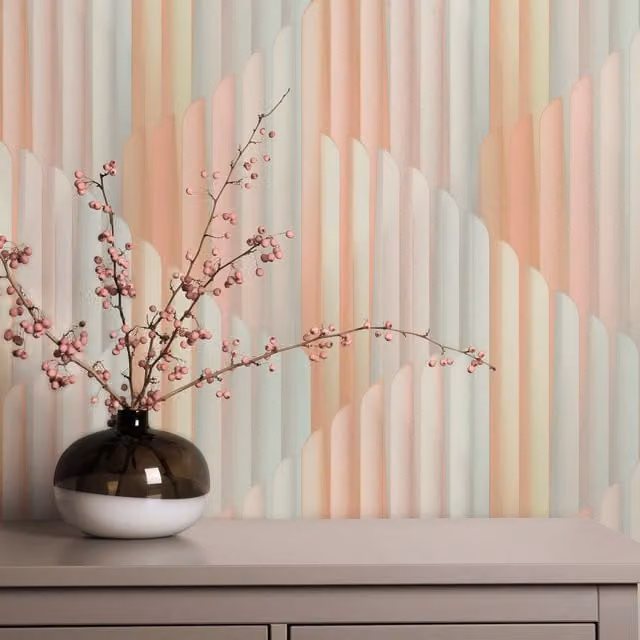 Erismann Cascade Modern 3D Panel Effect Vinyl Wallpaper in Pink and Multicolour Abstract Geometric Pastels