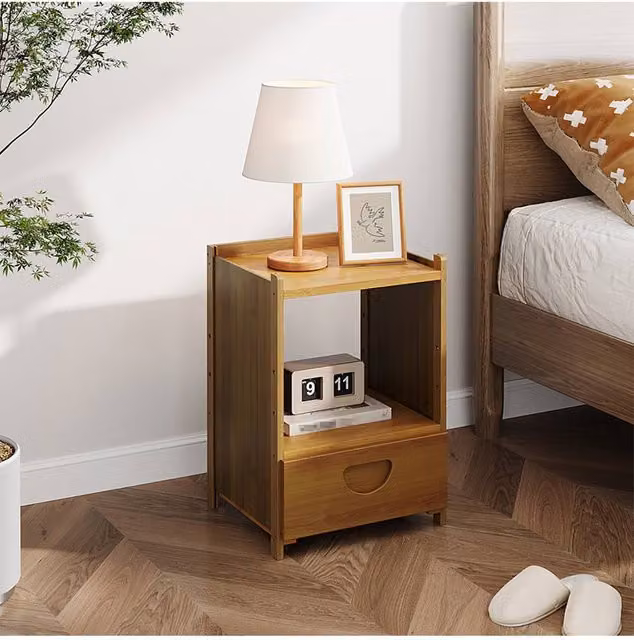 Living and Home Modern Minimalist Bedside Table with Drawer in Brown – 1