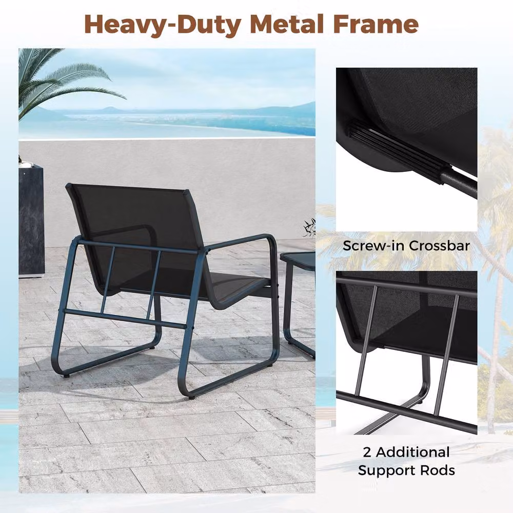 Costway 3 Piece Outdoor Bistro Patio Conversation Set with Tempered Glass Table in Black – 8