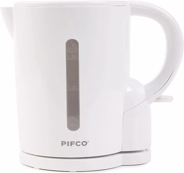 PIFCO White and Grey Cordless Electric Kettle with 1.7 Litre Capacity and 2200W Power featuring Auto Shut-Off