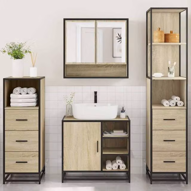 Berkfield Home 4-Piece Industrial Bathroom Furniture Set in Sonoma Oak