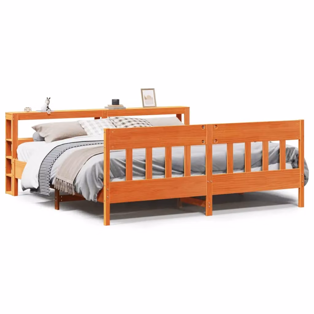 Berkfield Home Rustic Solid Wood Pine Bed Frame in Wax Brown, W/D/H: 200 x 200 cm – 2