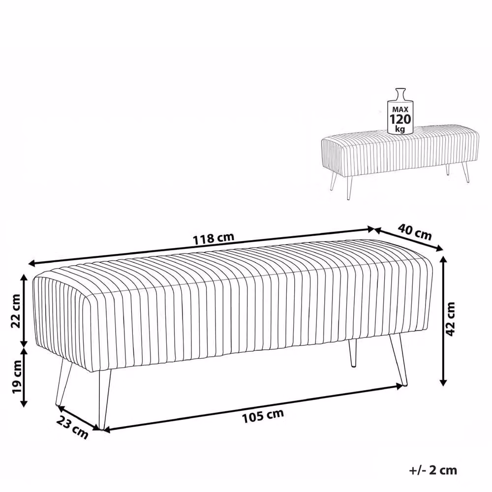 Wyld and Coco Black Velvet Upholstered Bench with Gold Metal Legs W: 118 cm, D: 40 cm, H: 42 cm – 3