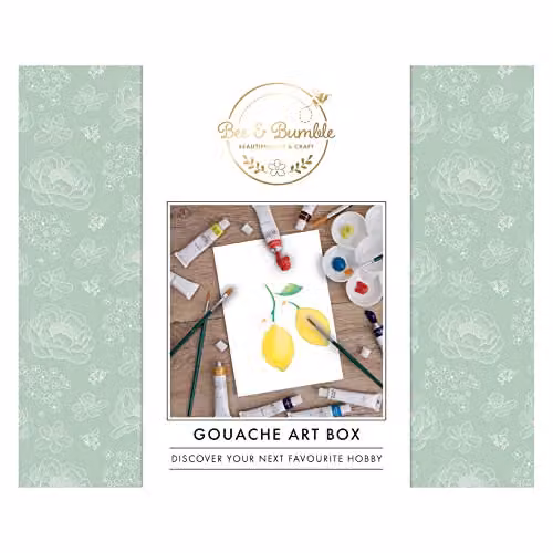 Bee & Bumble Gouache Art Box Craft Kit with Multicolour Paints, Brush Set, Palette and A5 Watercolour Pad