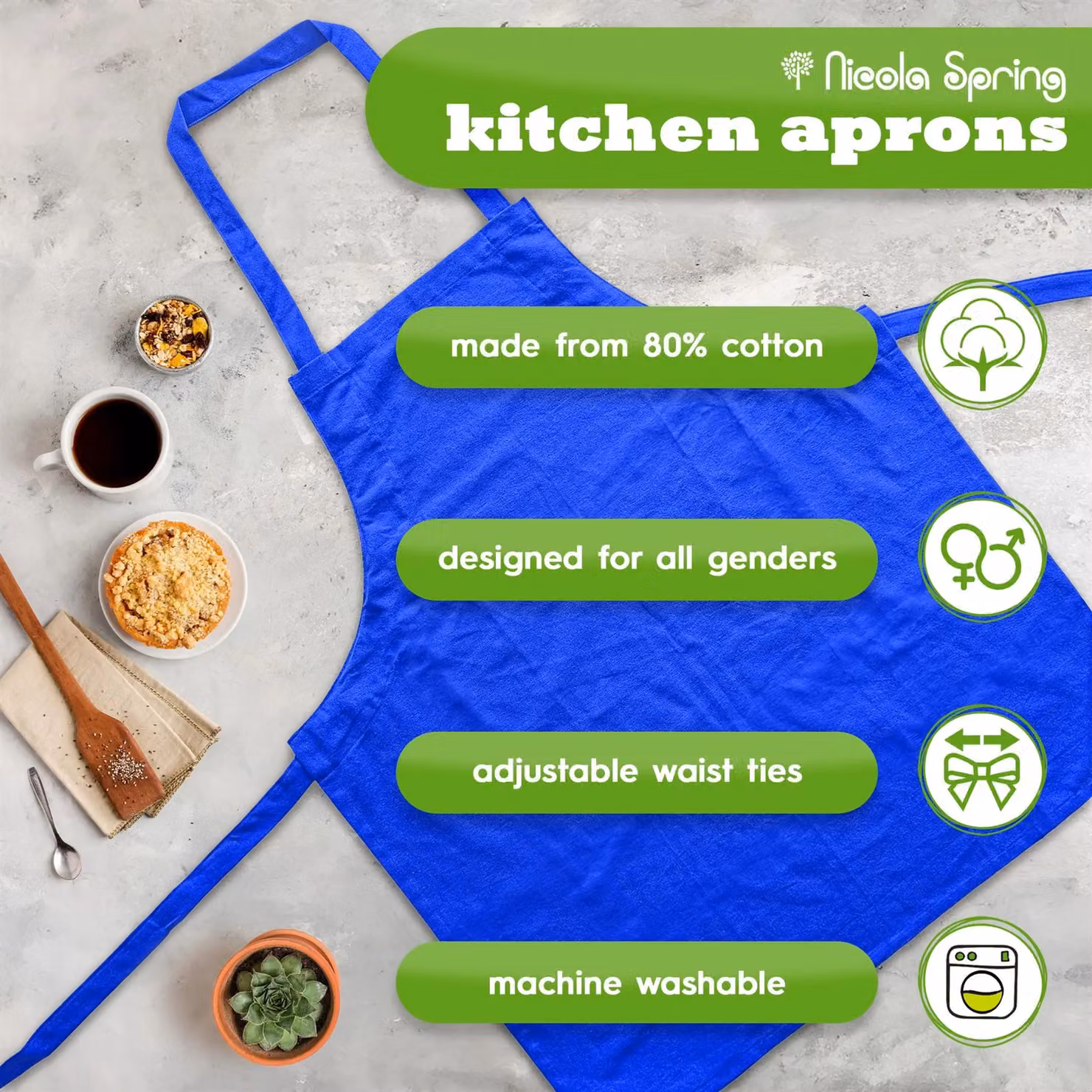 Nicola Spring Cotton Kitchen Bib Aprons, Pack of 2, Blue – 2