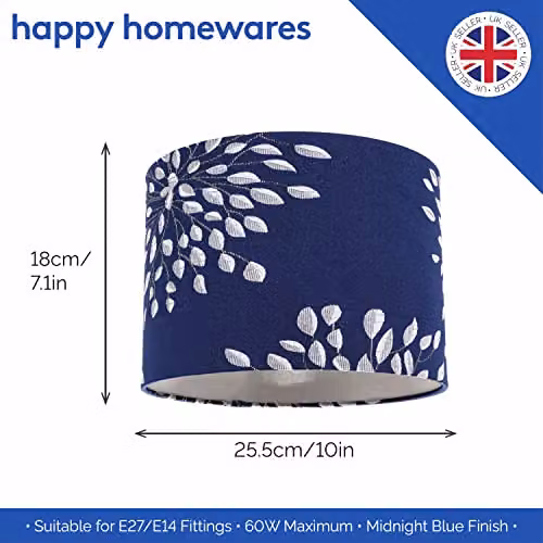 Happy Homewares Modern Blue and White Cylinder Drum Lampshade with Silver Lining, W/H: 18 x 25 cm – 4