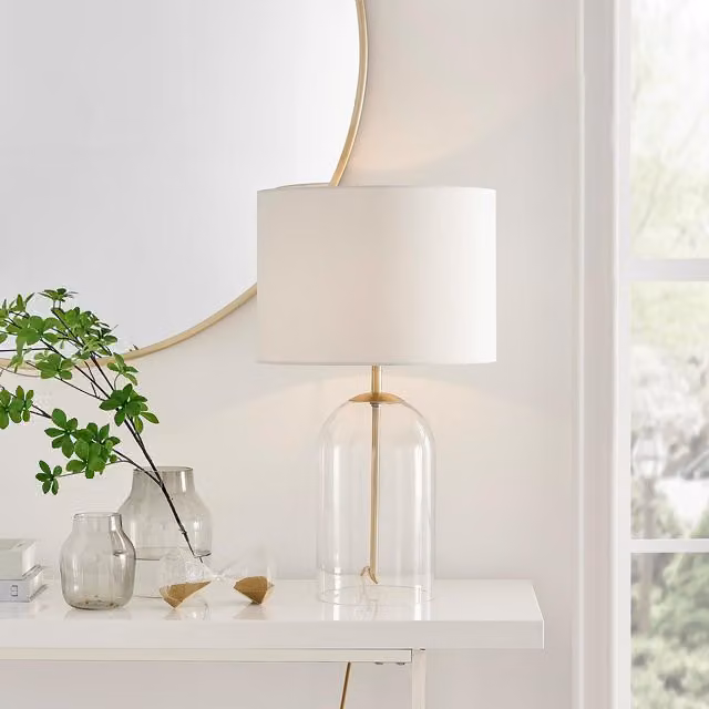 FurnitureboxUK Nora Modern Glass Table Lamp with White Shade and Gold/Brass Accents, Including Bulb, H 36.0 cm