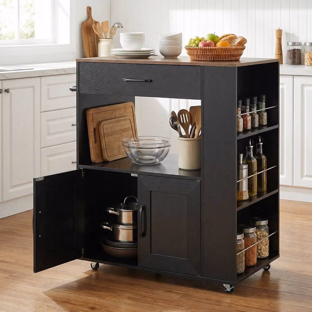 Gymax Rolling Kitchen Island Mobile Kitchen Cart Table in Black – 3