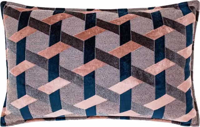 Make It A Home Delano Velvet Jacquard Rectangular Cushion in Pink and Blue
