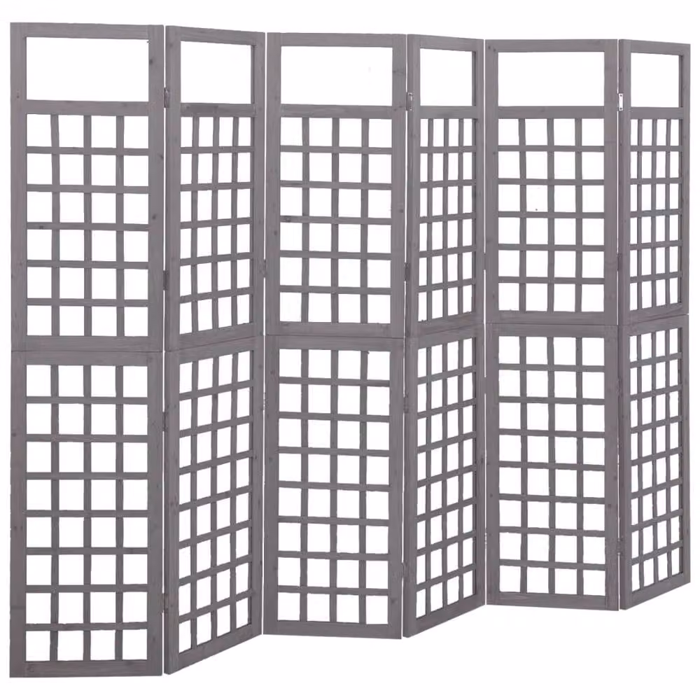 Berkfield Home 6-Panel Grey Solid Fir Wood Trellis Room Divider, W: 242.5 cm, H: 180 cm – 2