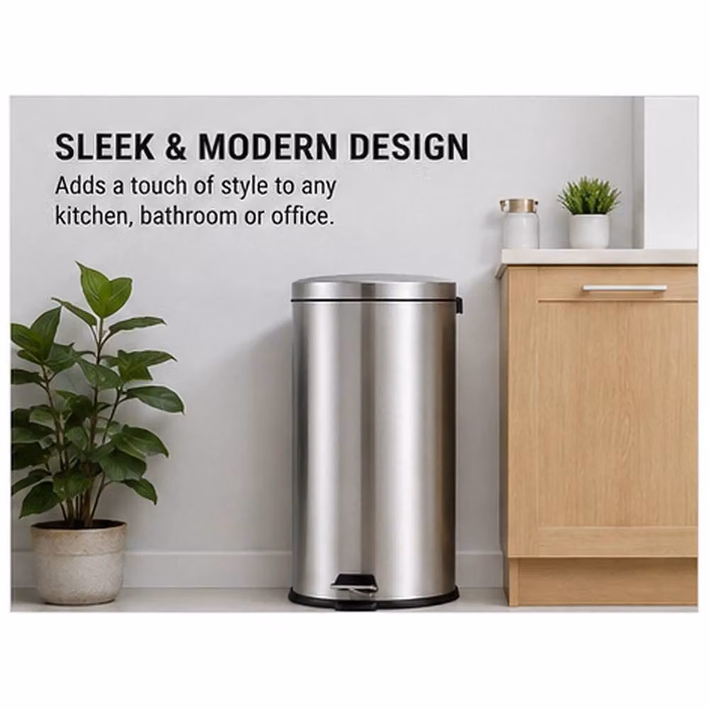 FORGEVIO 30L Large Stainless Steel Pedal Bin in Silver – 3