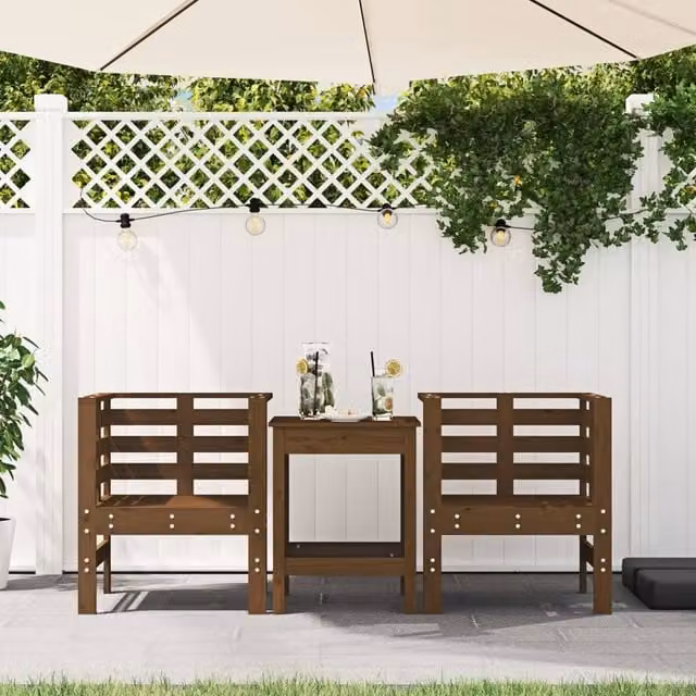 Berkfield Home Beautiful Modern Garden Chairs, Set of 2, Honey Brown Solid Pine Wood, W/D/H: 61.5 x 53 x 71 cm