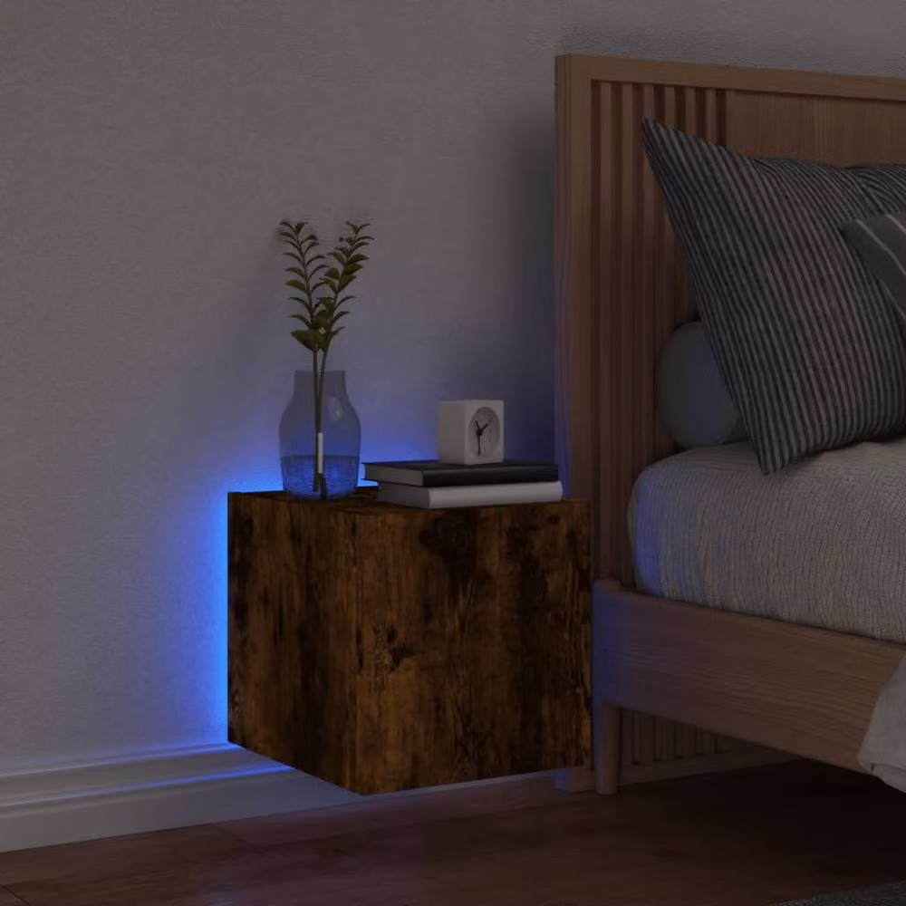 Berkfield Home TV Wall Cabinet with LED Lights in Smoked Oak Brown, W/D/H: 35.0 x 30.5 x 30.0 cm – 4