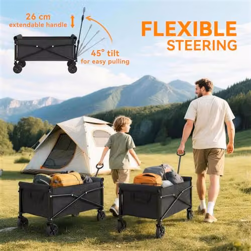 Outsunny 81L Festival Folding Garden Trolley on Wheels, Black – 4
