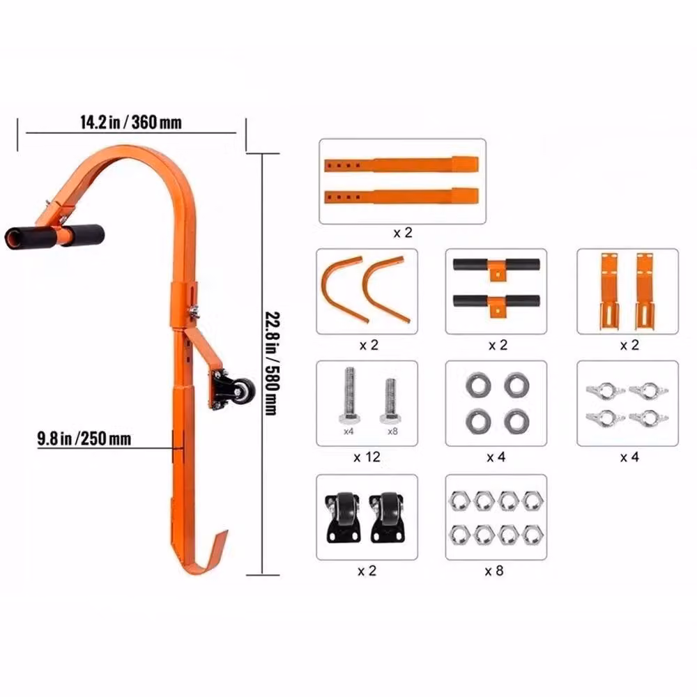 FLAVORA Steel Ladder Roof Hook with Wheel in Orange, W: 52 cm, H: 1000 cm, D: 5.8 cm – 2