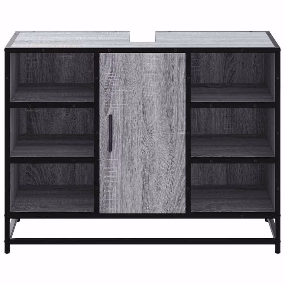 Berkfield Home Elegant Grey Sonoma Bathroom Sink Cabinet with Hinged Doors and Open Shelf, W/D/H: 80 x 33 x 60 cm – 4