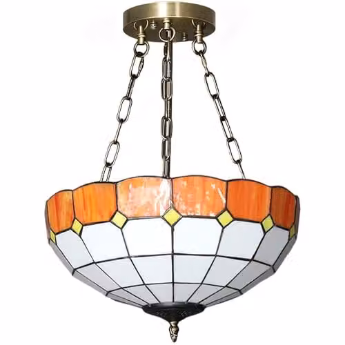 HOMCOM Vintage Tiffany Style Ceiling Light, Multicolour Glass and Copper Chandelier, Diameter: 34 cm