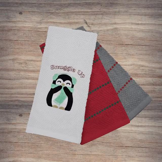 Noel Square Pack of 3 Highly Absorbent Cotton Tea Towels, White and Multicolour Graphic Design