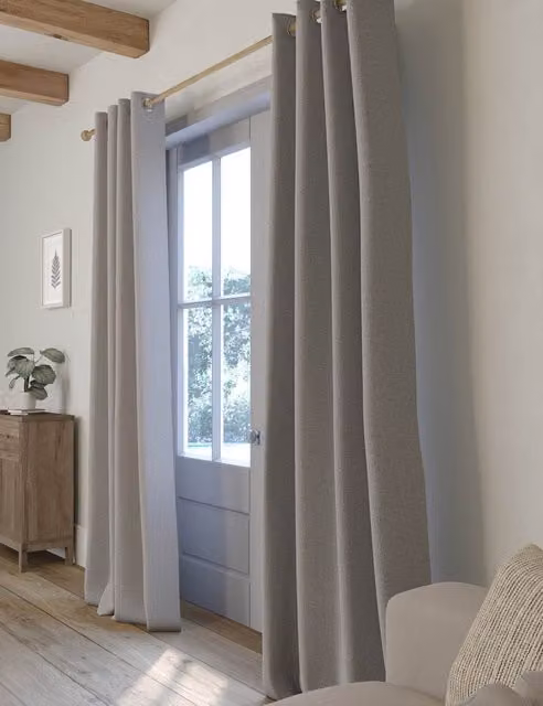 M&S Grey Brushed Eyelet Thermal Blackout Curtains W: 183 cm, H: 218 cm