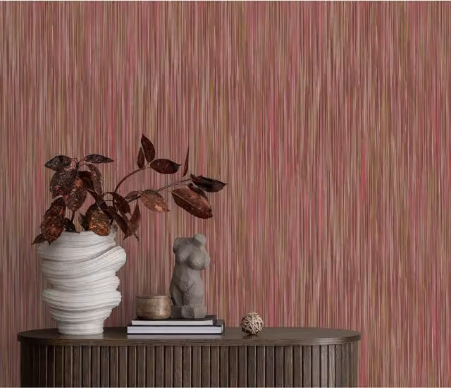 Erismann Silent Flow Pre-pasted Embossed Vinyl Wallpaper in Pink and Purple with Abstract Botanical and Striped Patterns