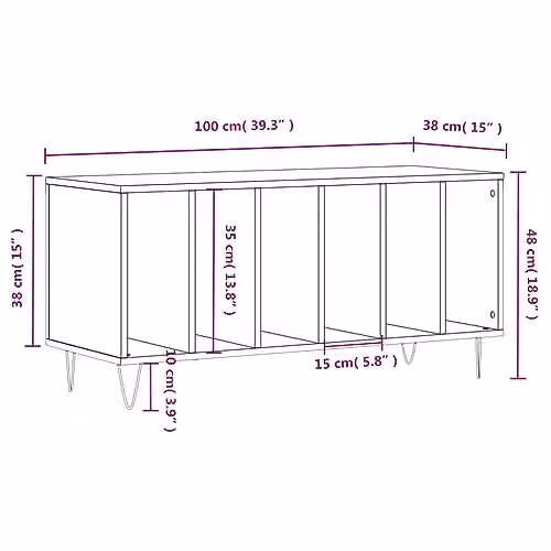 vidaXL Record Cabinet in Black MDF, W/D/H: 100 x 38 x 48 cm – 3