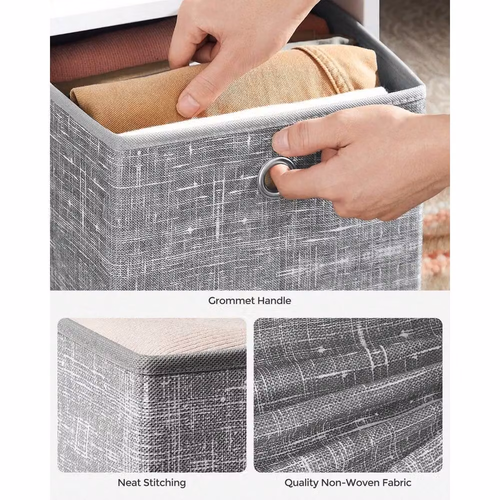 Havendro Set of 6 Foldable Fabric and Cardboard Square Storage Boxes in Grey – 4