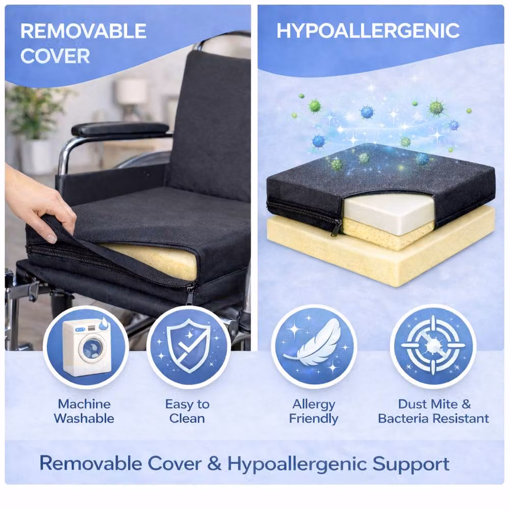 House of Home Ergonomic Memory Foam Wheelchair Cushion in Black, W: 45.72 cm, D: 45.72 cm, H: 10.16 cm – 7