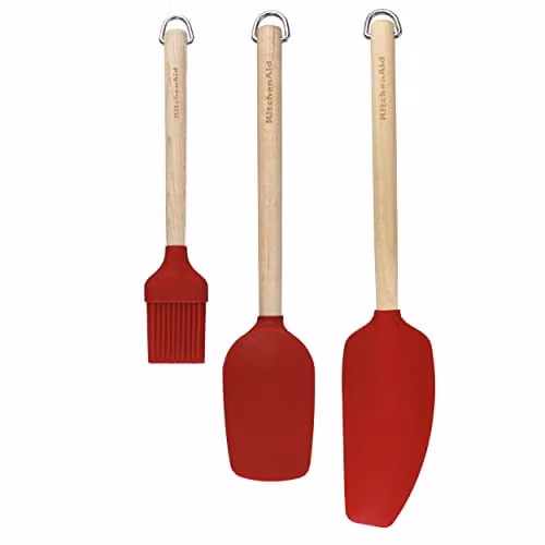 KitchenAid 3pc Birchwood Baking Utensil Set with Pastry Brush, Spoon Spatula and Mixer Spatula, Red