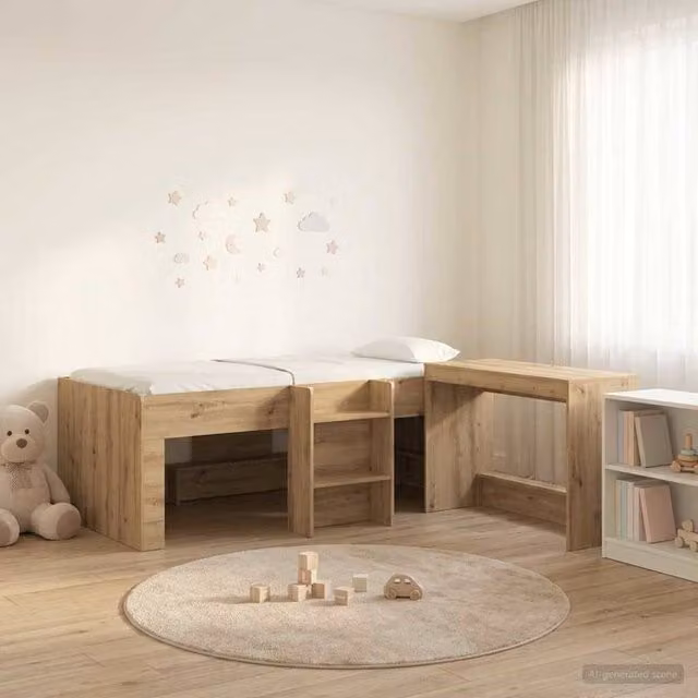 Berkfield Home Kids High Bed Frame with Desk and Stairs in Artisan Oak Brown – 1