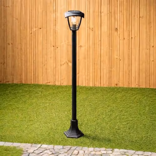 CGC Lighting Lara Black Solar Outdoor Post Light Bollard with Warm White LED and Dusk Sensor, IP44 – 2