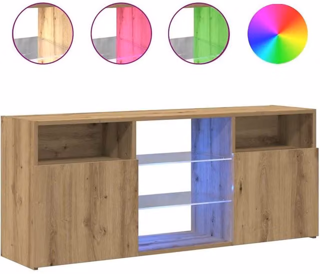 Berkfield Home Modern TV Cabinet with LED Lights in Artisan Oak Brown, W/D/H: 120 x 30 x 50 cm