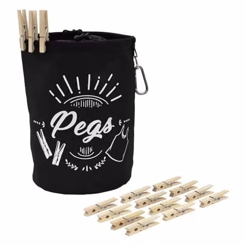 JVL Large Peg Bag with 204 Wooden Pegs, Brown – 1