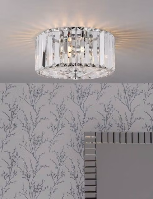 Laura Ashley Fernhurst Crystal Flush Ceiling Light in Silver and Chrome