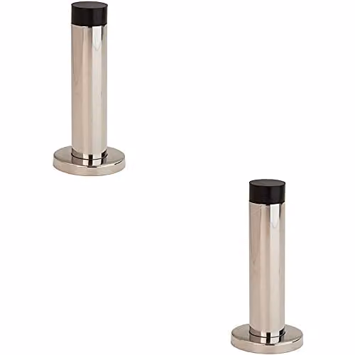 Loops 2 Pack Wall Mounted Cylinder on Rose Doorstop with Rubber Tip in Bright Steel Silver, H 102 mm x W 22 mm