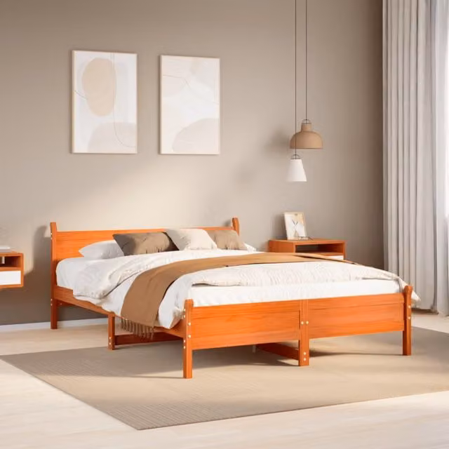 Berkfield Home Solid Wood Pine Bed Frame in Wax Brown, W/D/H: 140 x 200 cm – 1