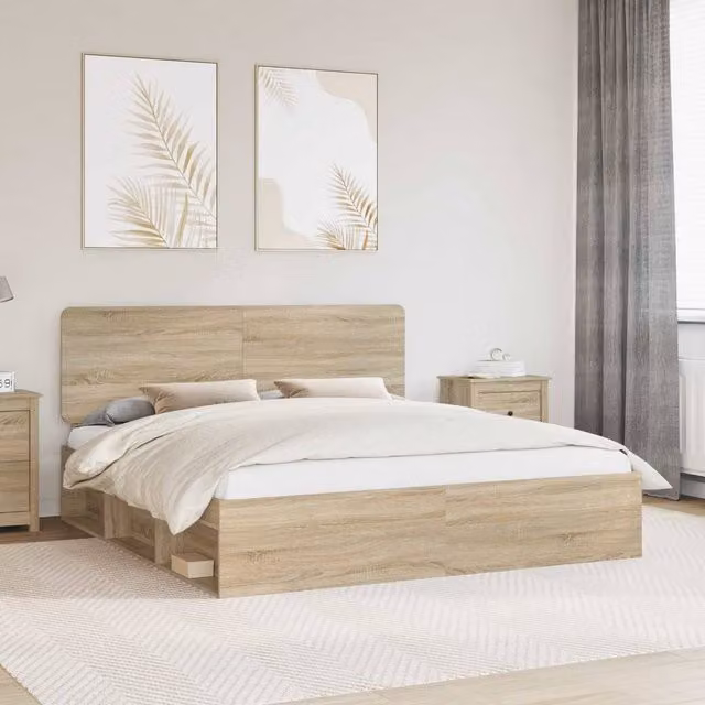 Berkfield Home Sonoma Bed Frame with Headboard in Brown Solid Pine Wood, 200 x 200 cm