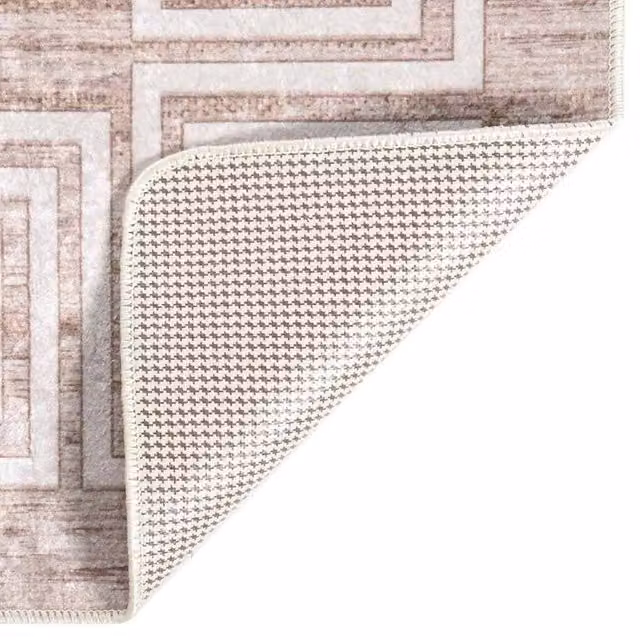 Berkfield Home Washable Geometric Anti Slip Round Rug in Beige, Diameter: 100 cm